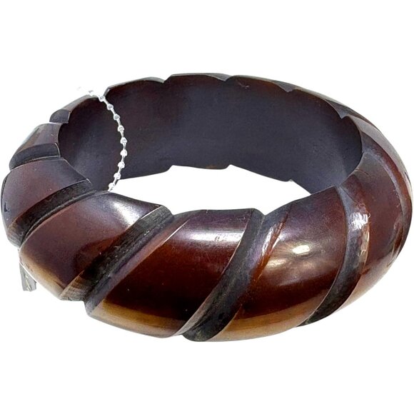 Vintage RJ Graziano Mahogany Carved Lucite Bangle Bracelet - Picture 5 of 7